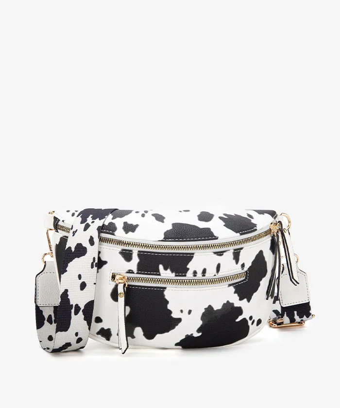 Montana West Cow Print Zip Fanny Pack