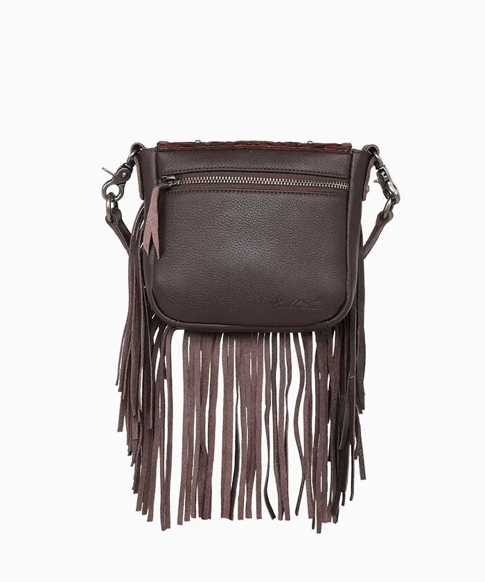 Montana West Genuine Leather Floral Tooled Fringe Crossbody