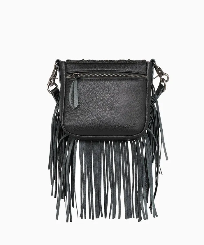 Montana West Genuine Leather Floral Tooled Fringe Crossbody