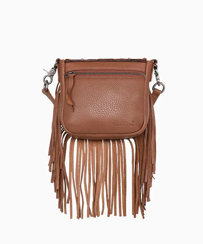 Montana West Genuine Leather Floral Tooled Fringe Crossbody