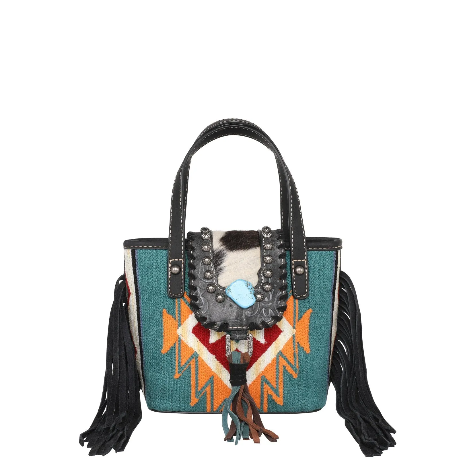 Montana West Hair-On Cowhide Aztec Tapestry Crossbody Mini Tote