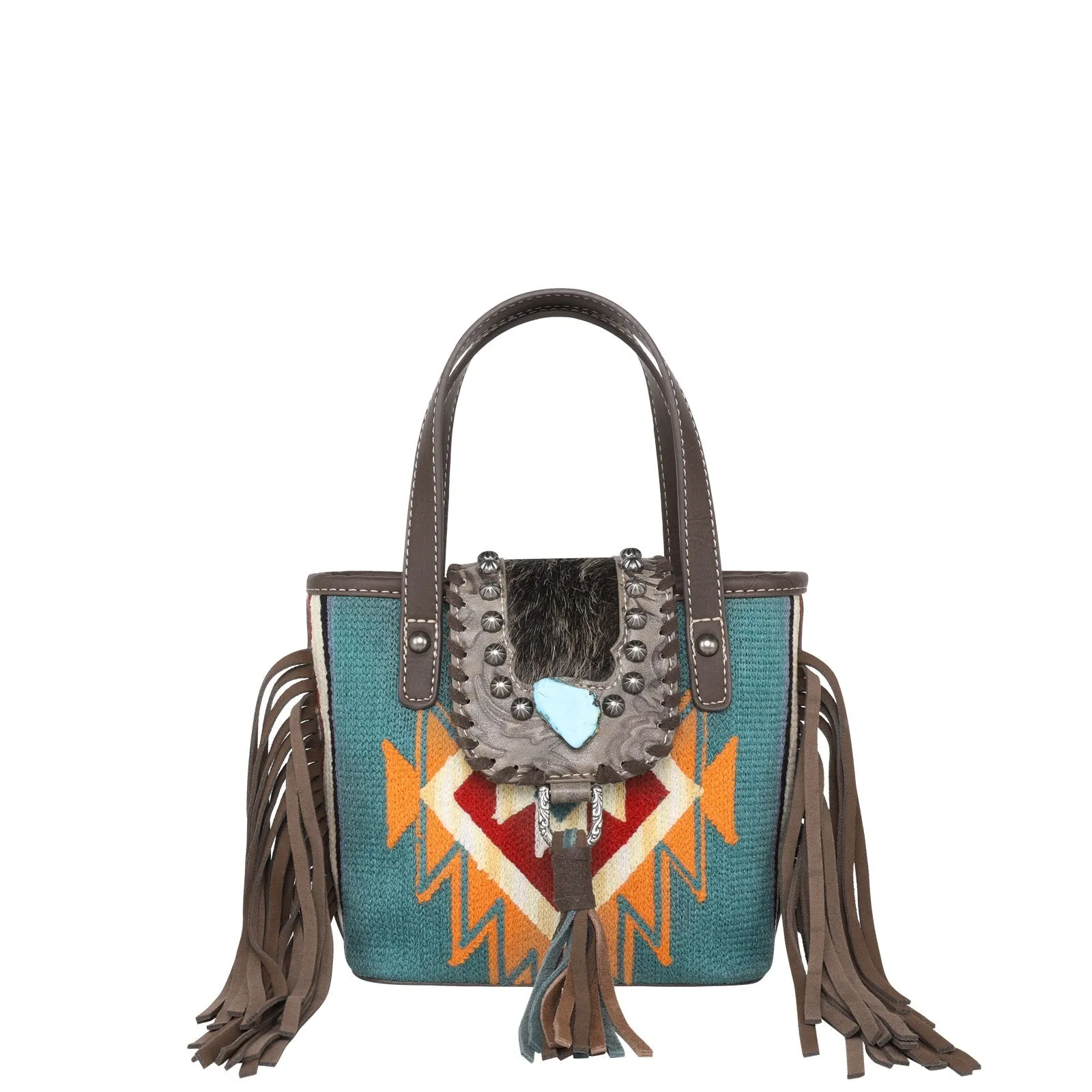 Montana West Hair-On Cowhide Aztec Tapestry Crossbody Mini Tote