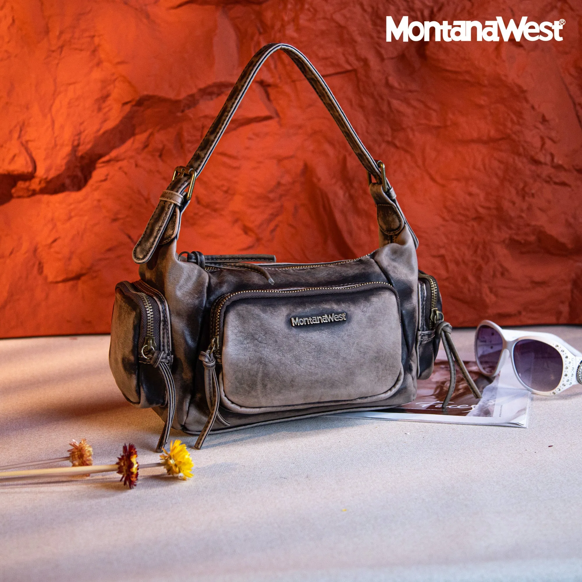 MWC-223 Montana West Stone Wash Hobo/Crossbody - Coffee