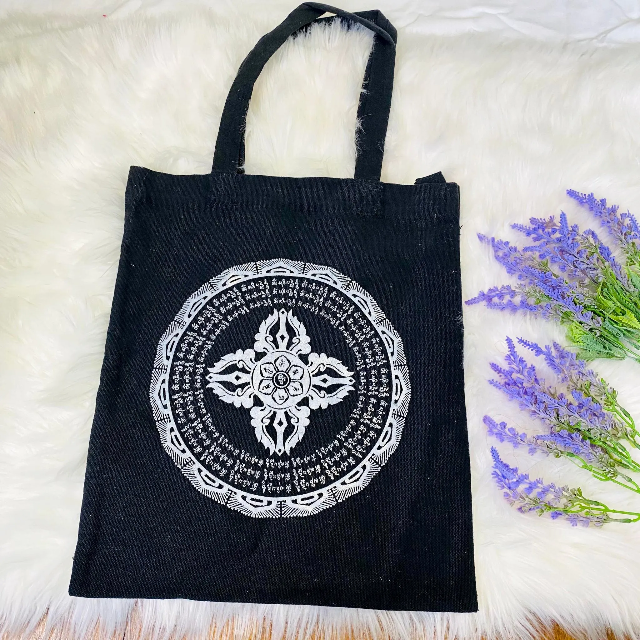 Organic Cotton Tote Bag, Vajra Design Bags, Shopping Bags, Ecofriendly Reusable Bag, Zippered Bag, Unisex Tote Bags, Gift For Him/Her