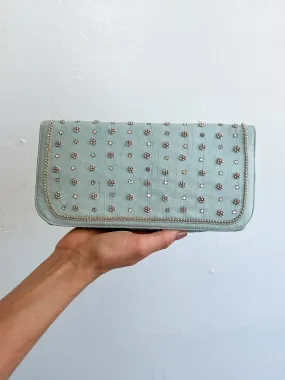 Pale Blue Pearl   Rhinestone Clutch