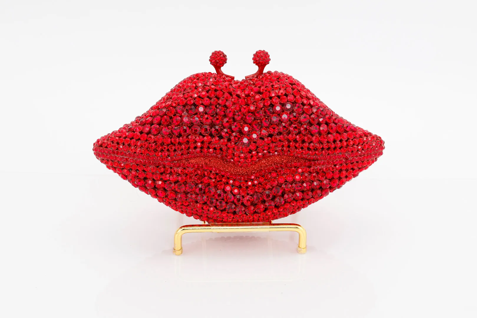 Ruby Jeweled Lips Evening Bag