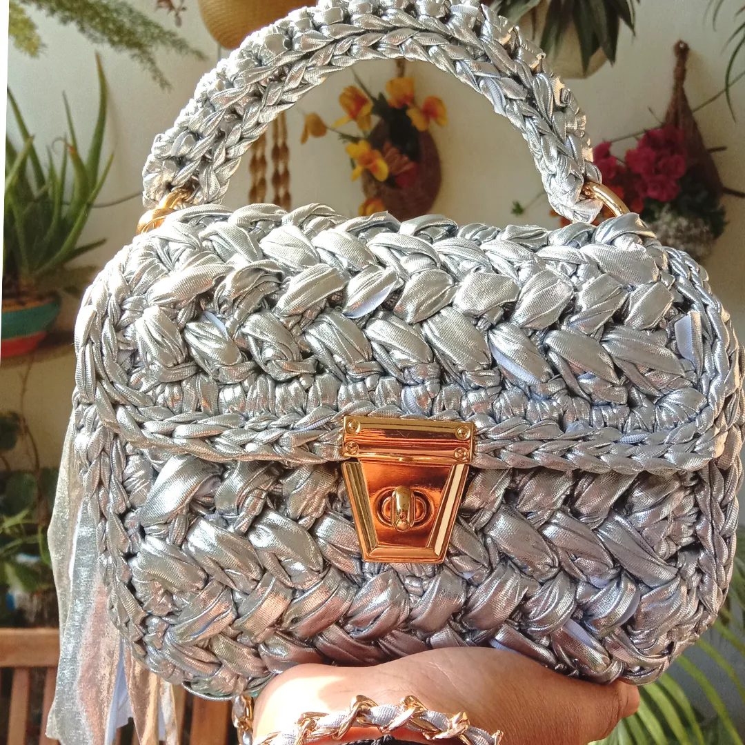 Shiroli Handmade Designer Metallic Silver Bag