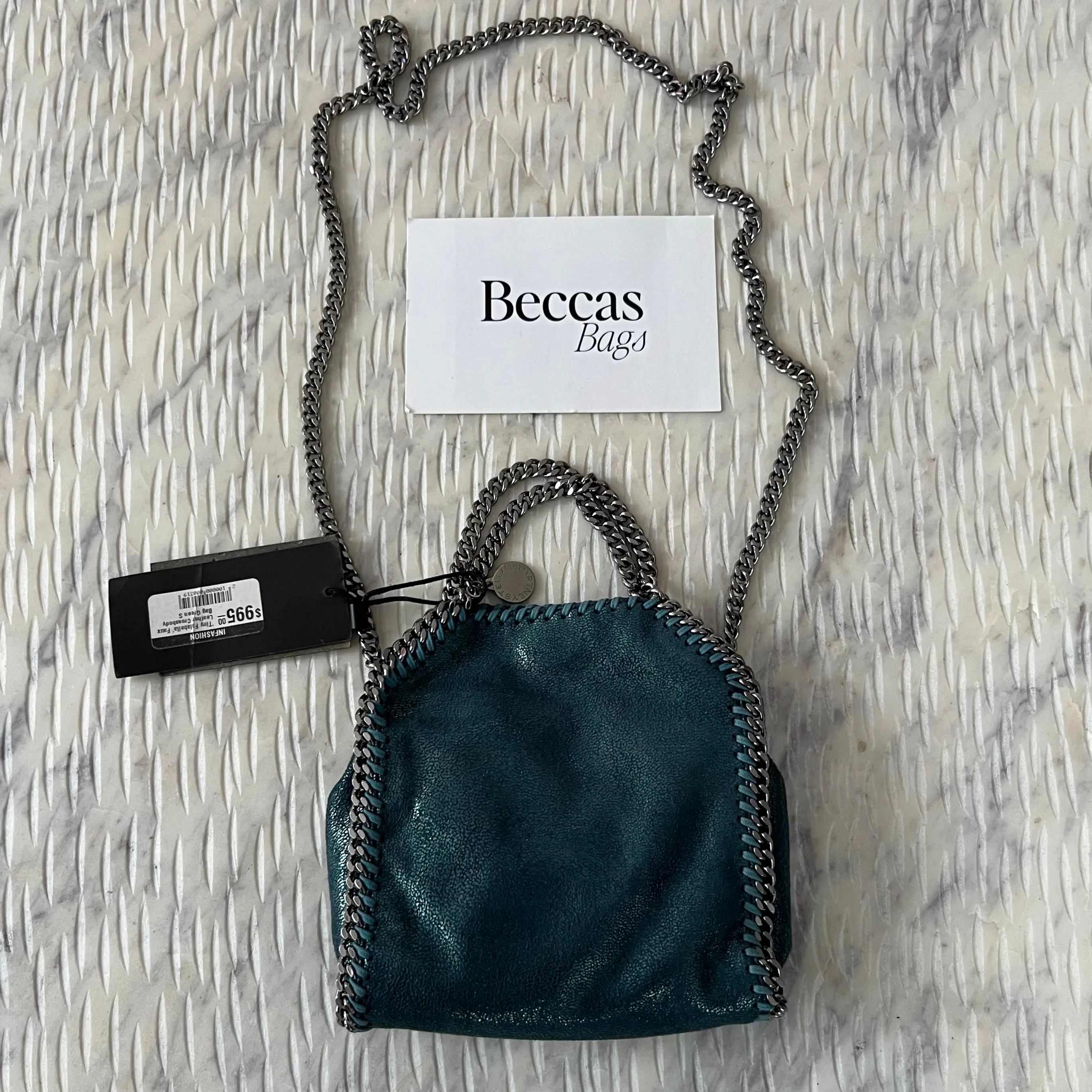 Stella McCartney Tiny Falabella Faux Leather Crossbody Bag Green Shimmer