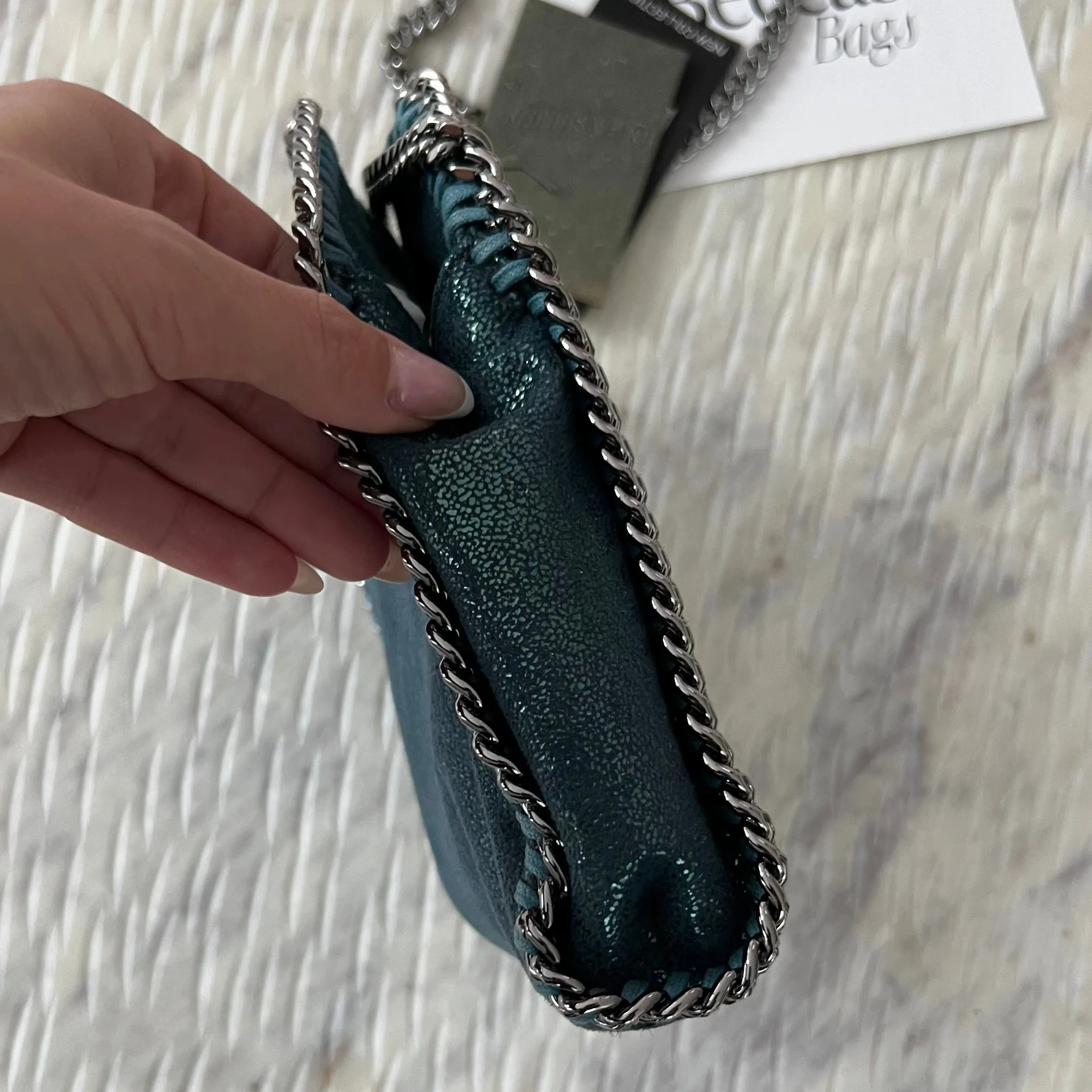 Stella McCartney Tiny Falabella Faux Leather Crossbody Bag Green Shimmer