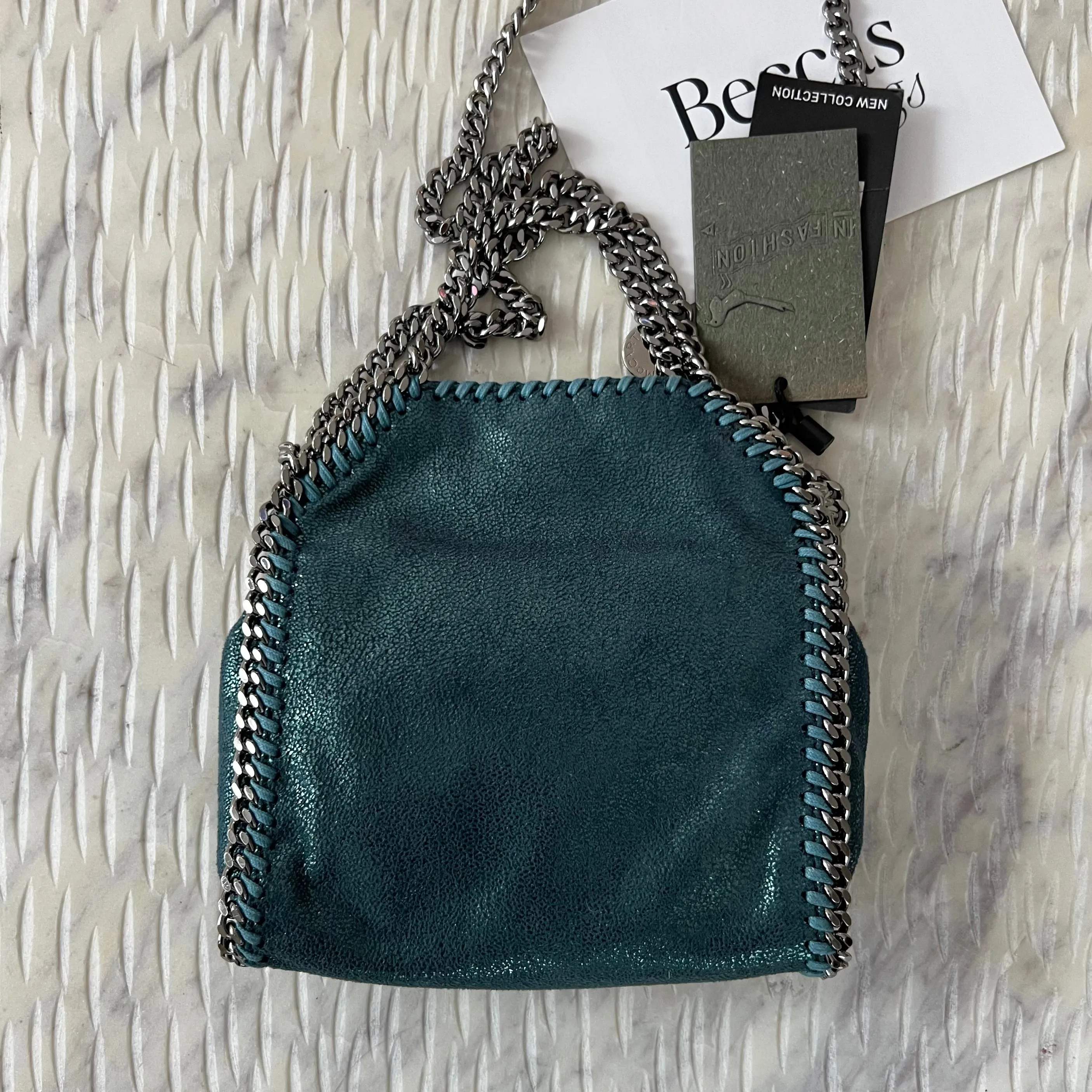 Stella McCartney Tiny Falabella Faux Leather Crossbody Bag Green Shimmer