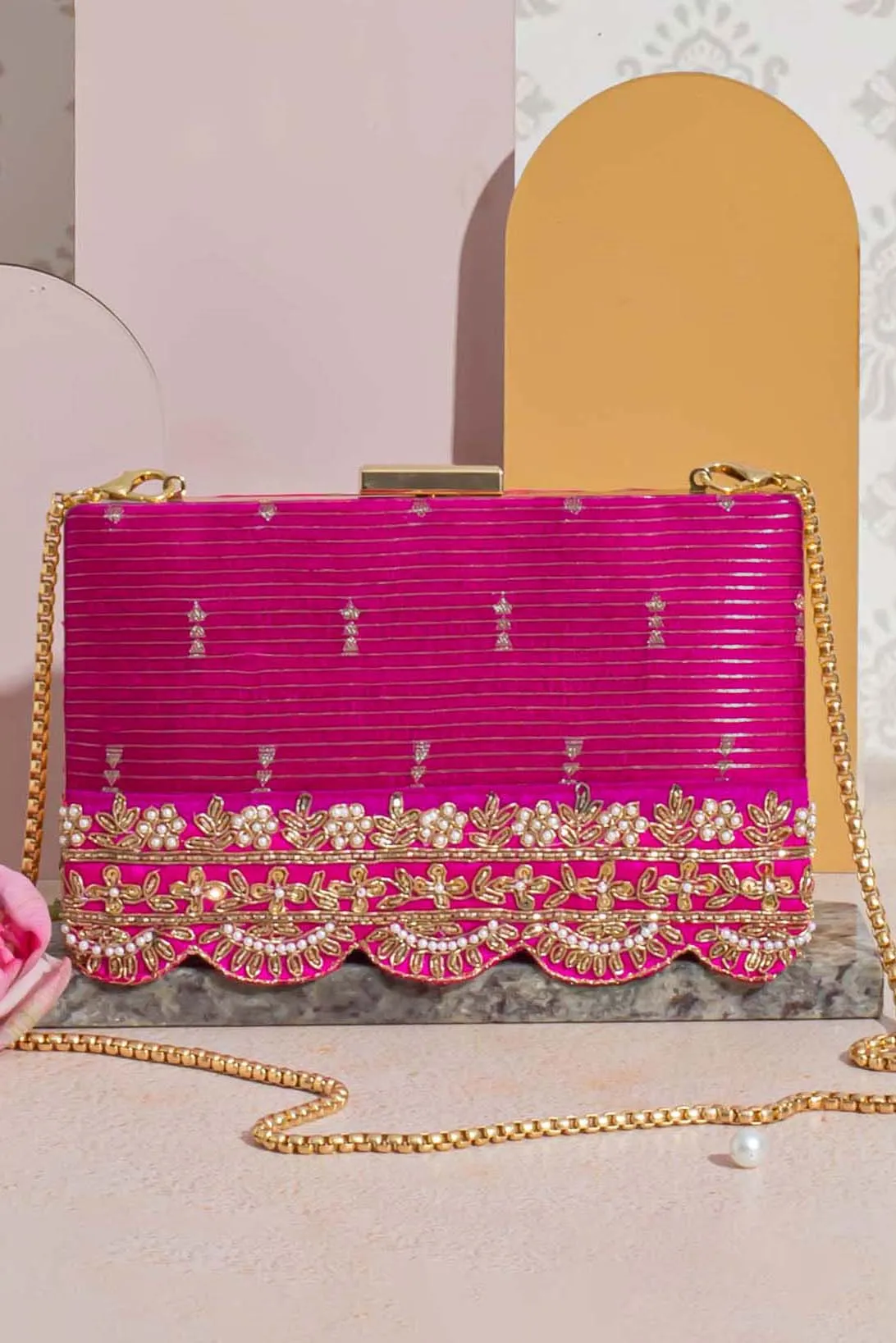 Tari silk box clutch - pink