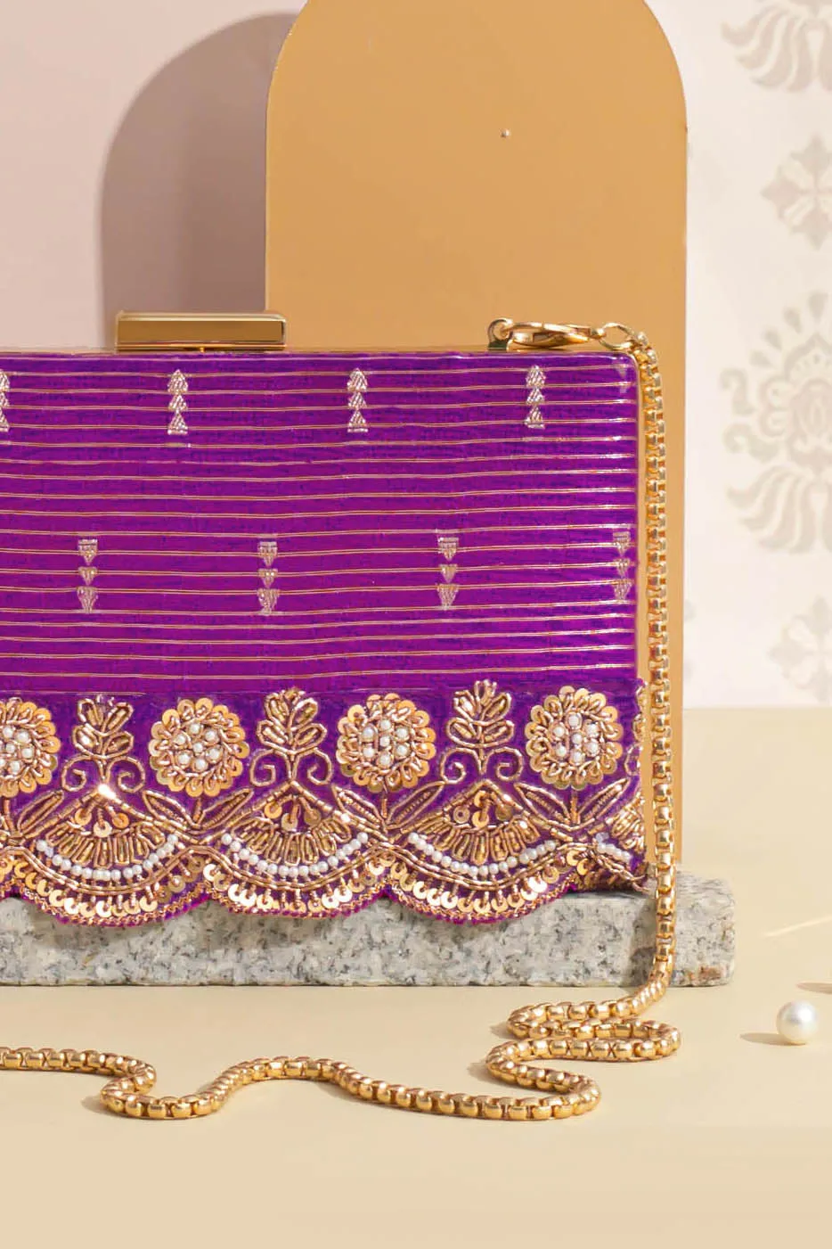 Tari silk box clutch - Purple