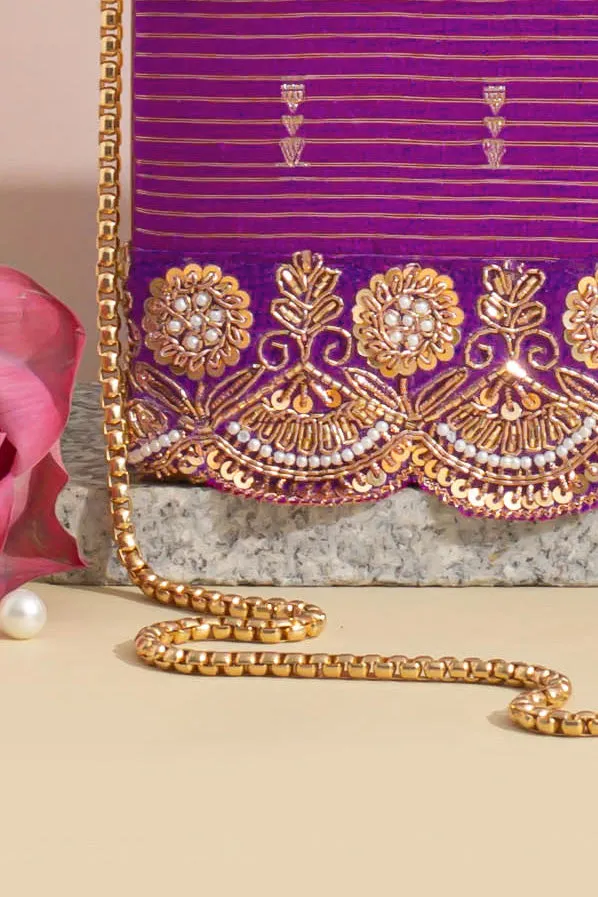 Tari silk box clutch - Purple