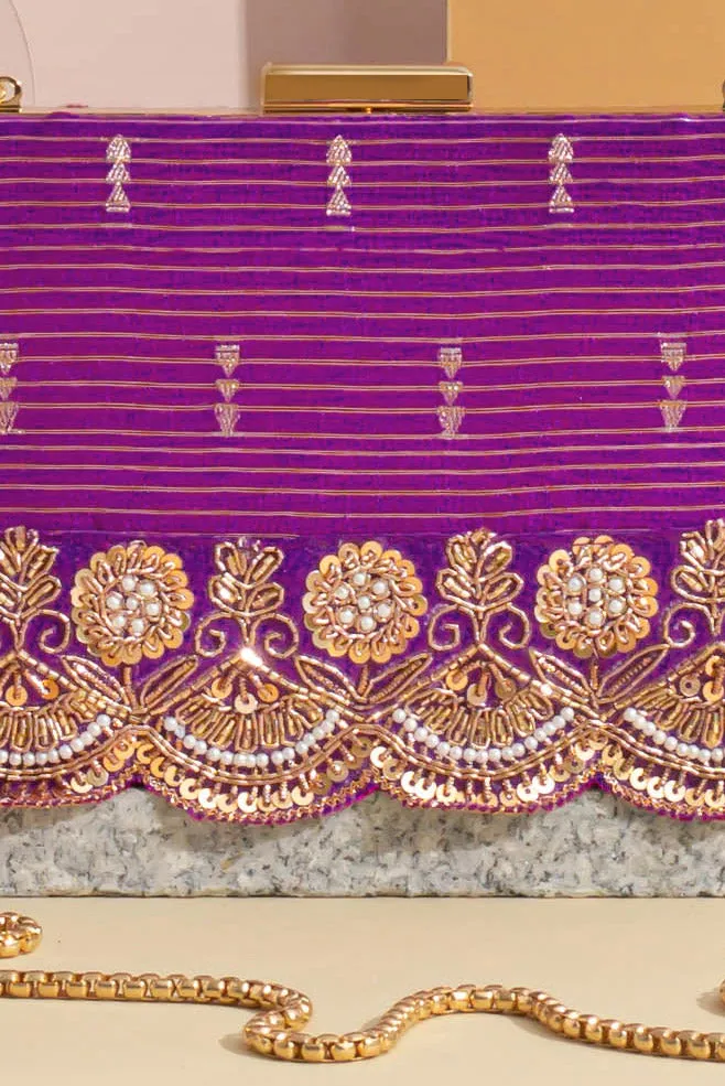 Tari silk box clutch - Purple