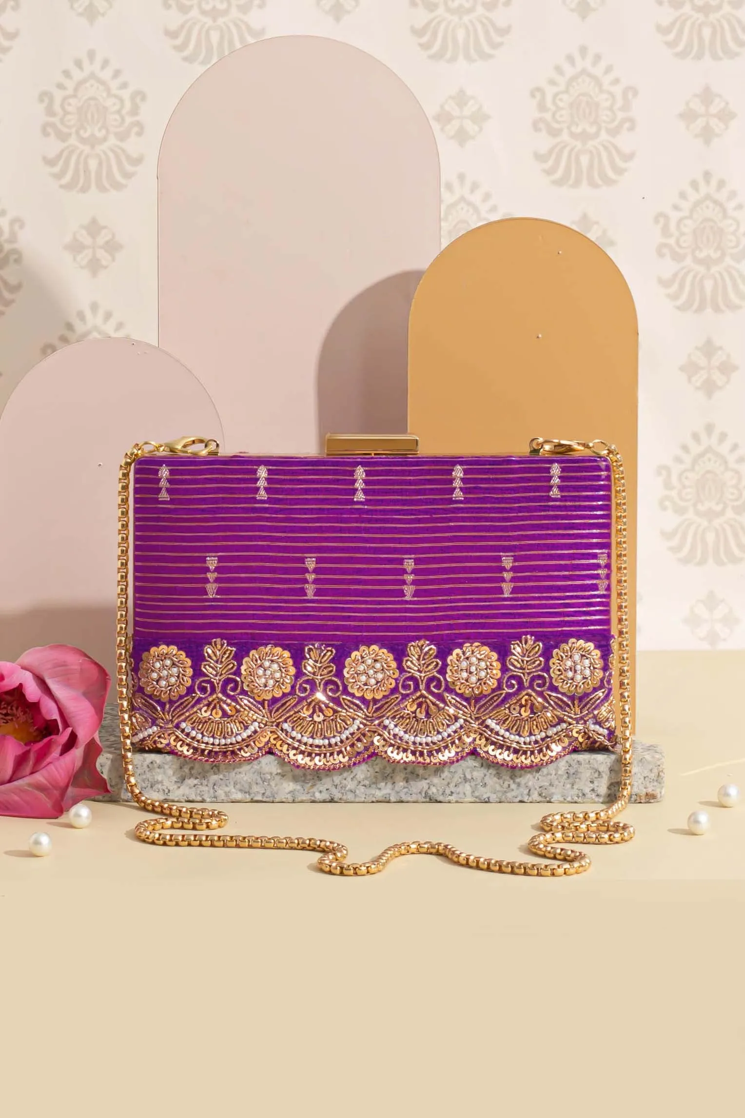 Tari silk box clutch - Purple