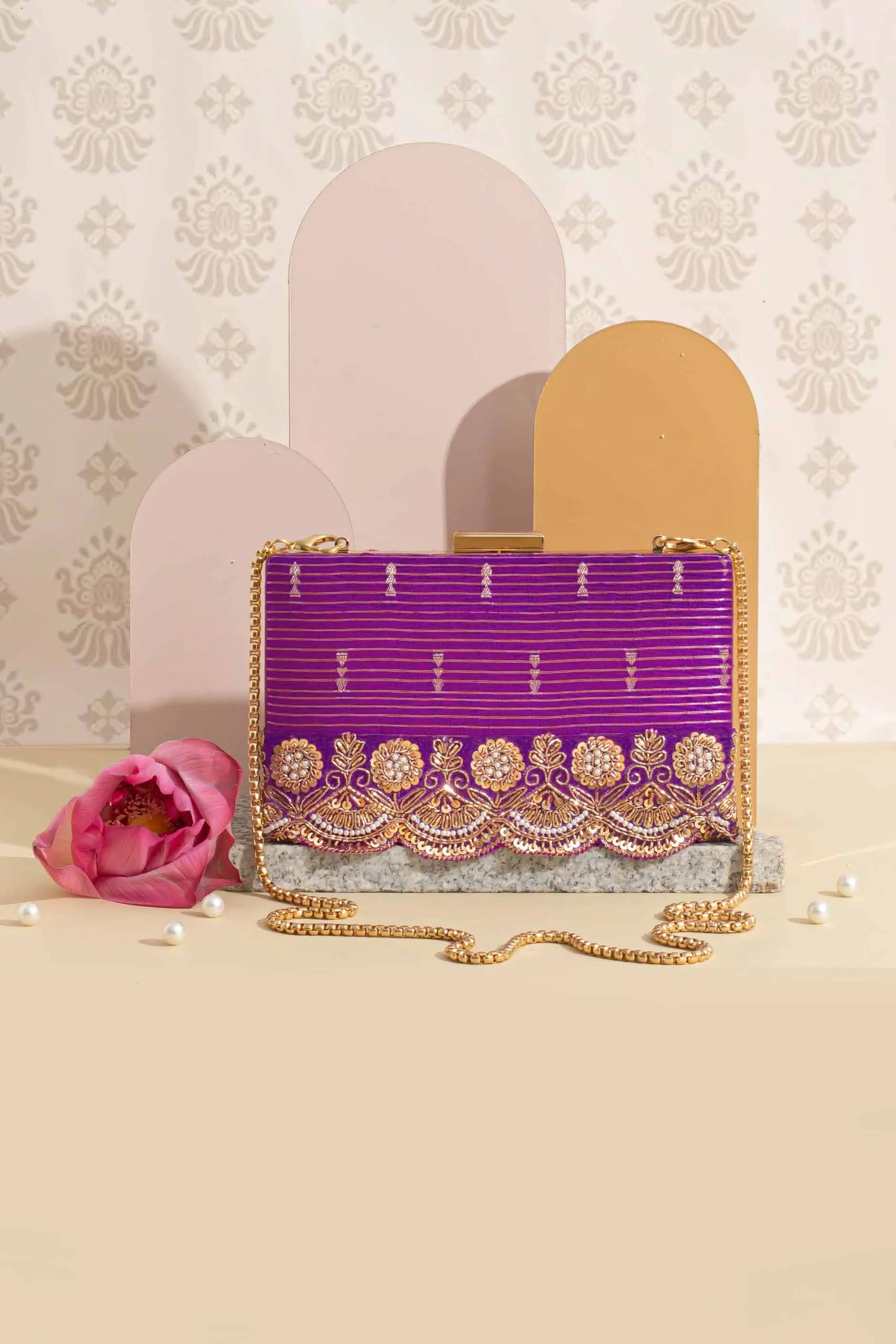 Tari silk box clutch - Purple