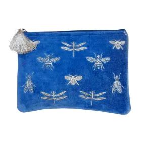 Zoda - Embroidered Velvet Clutch -  Blue Bees